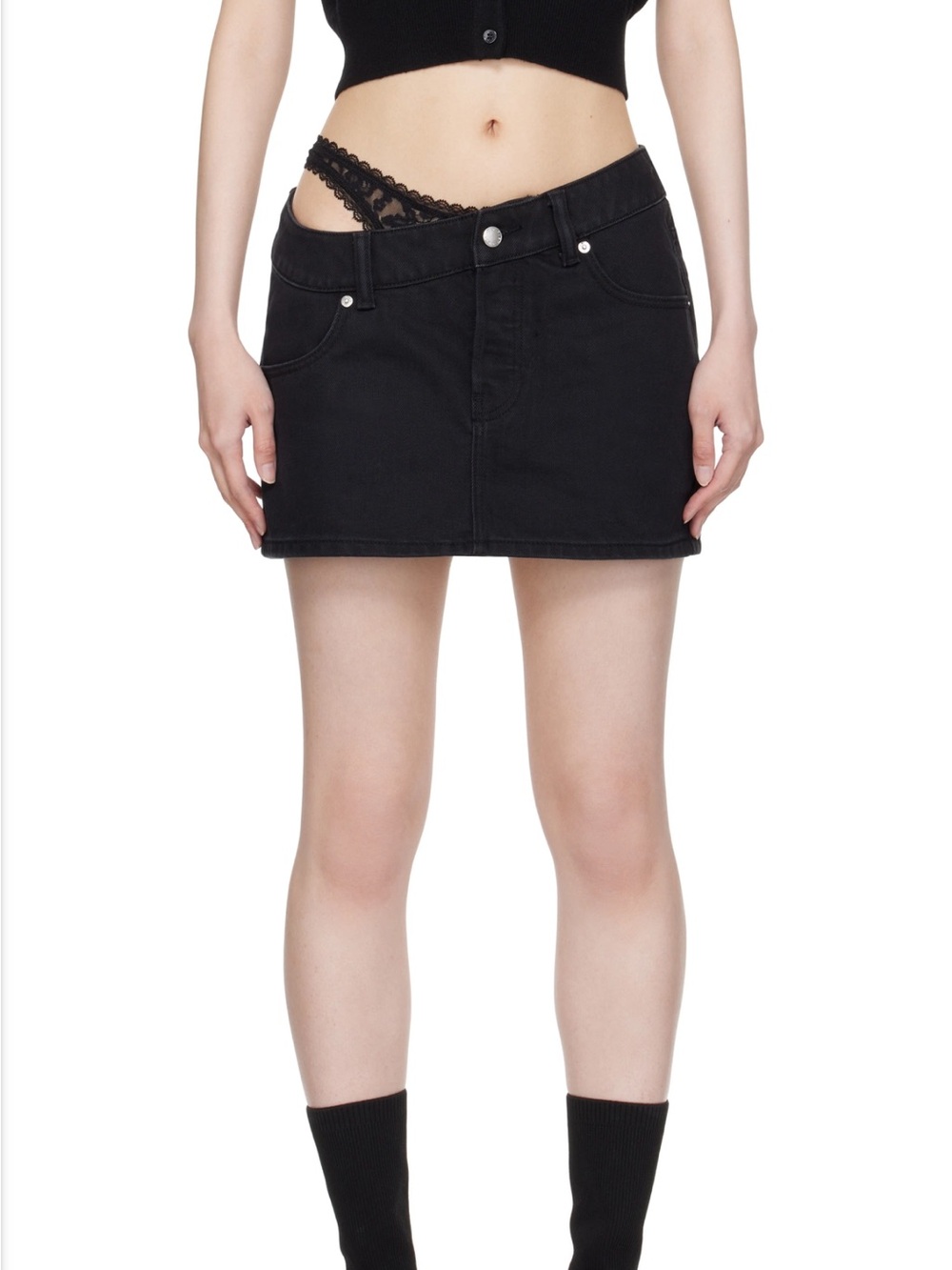 Black Denim Alexander wang Mini Skirt - Sleek Everyday Style lace detail